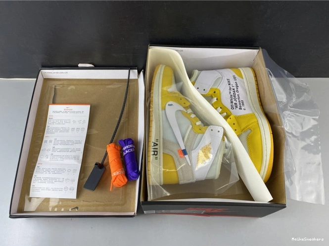 MaikeSneakers Powder Jordan 1 Dark Air NRG White Off-White x AQ0818-149 Yellow-Cone 0812